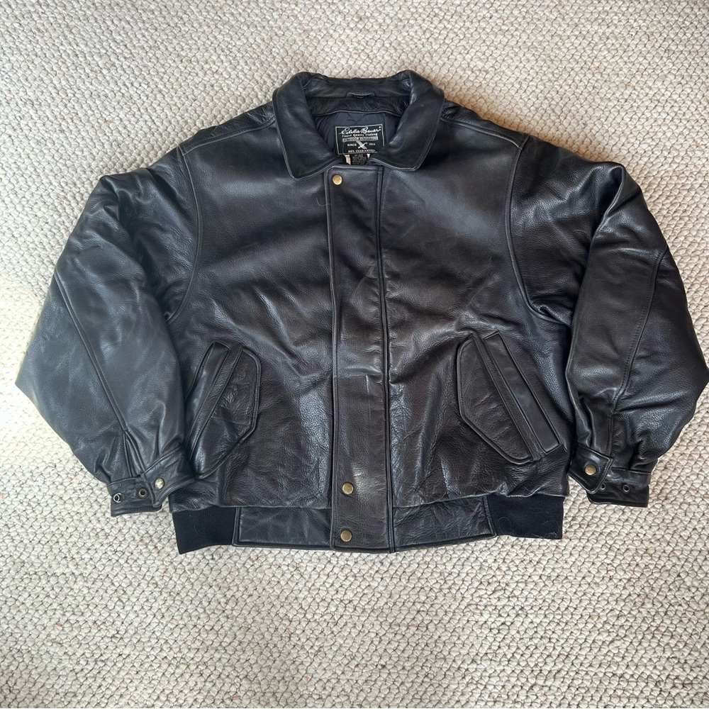 Eddie Bauer Black Leather Bomber Jacket - Picture 7 of 10